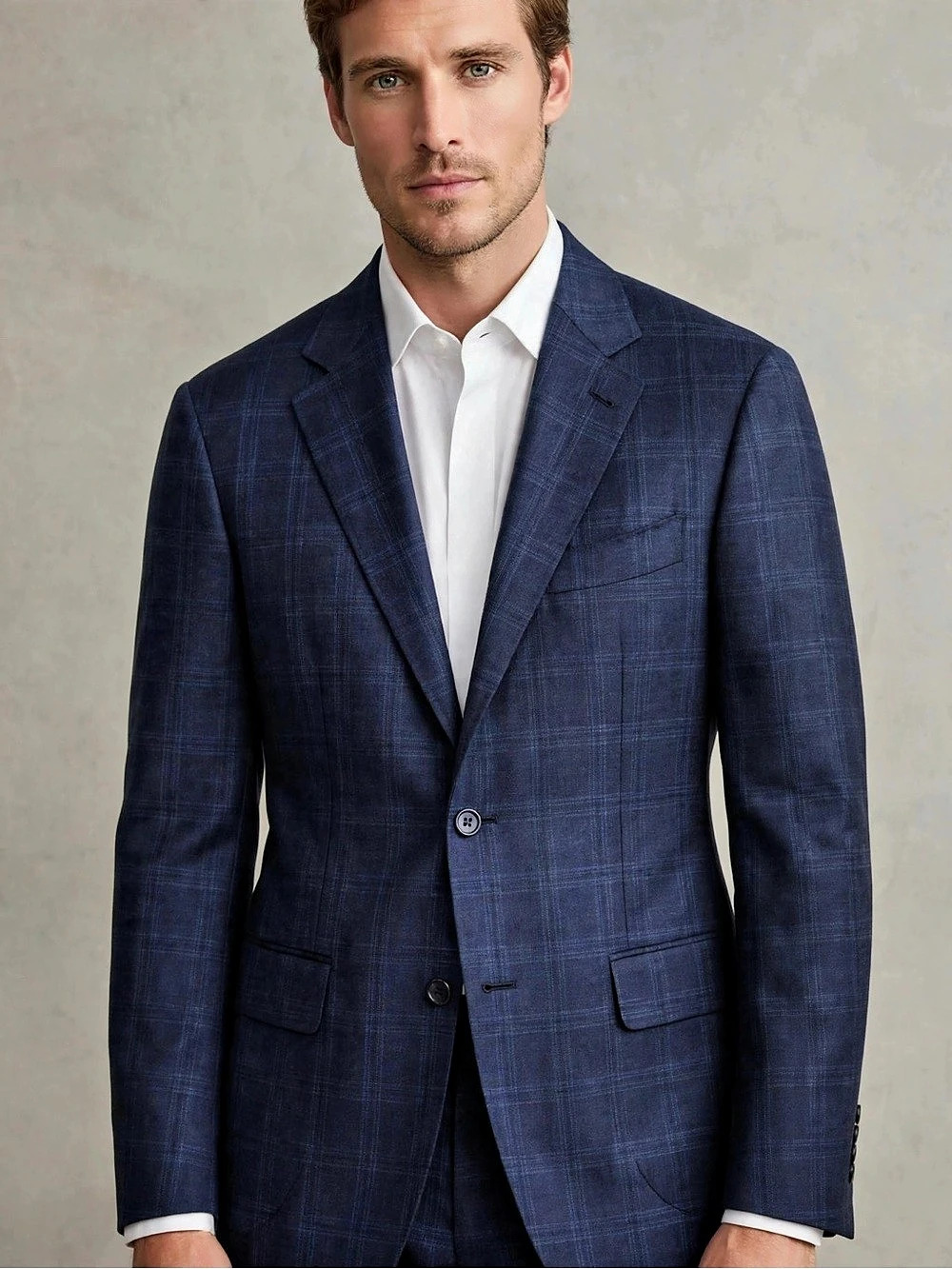 Canali Kei Blazer 46R 56R Blue Wool Plaid Windowpane Sport Coat Made in Italy 2B